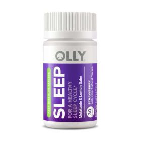 OLLY Sleep Fast Dissolves Supplement, 3 mg Melatonin, Lemon Balm, Vegan, Strawberry, 30 Count