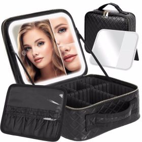 Travel Makeup Bag With Light Up Mirror, With 2X3X Magnifying Mirror And Adjustable Partitions, Portable Makeup Storage Box With 3 Color Lights For Cos (Color: as picture)